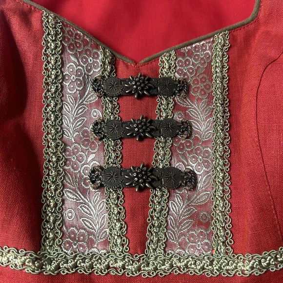 Country Line 34 M/L Women’s Embellished Linen Sheath Dress Red BulgarianART*snag - Picture 3 of 15